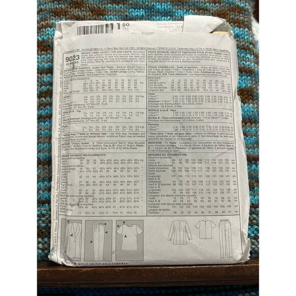 McCalls 9023 Sewing pattern suit blazer top pants size 22 - Picture 3 of 7